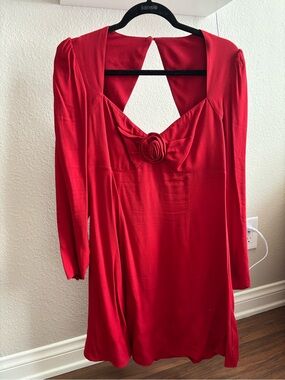 Reformation Red Long-Sleeve Dress with Rose Detail